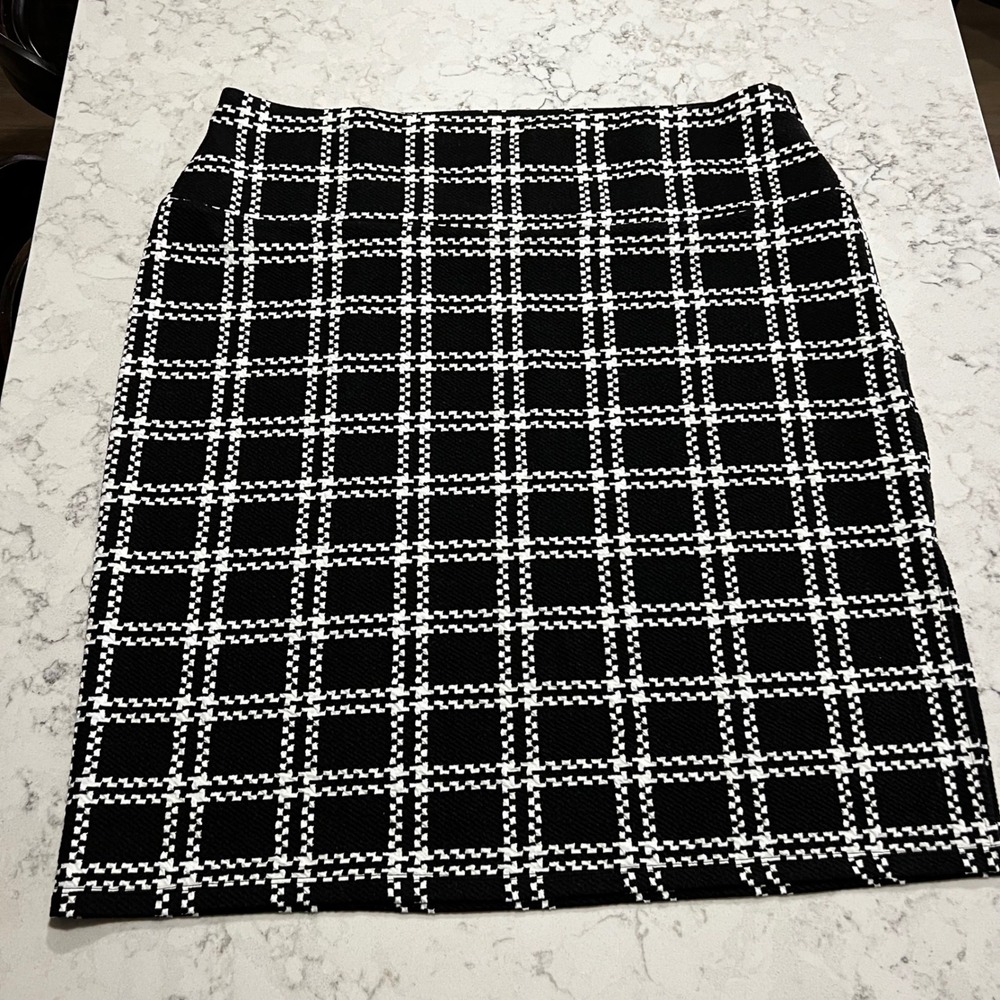 Halogen 3X Black White Plaid Houndstooth Career Pencil Skirt Classic